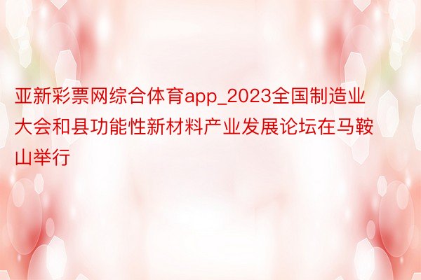 亚新彩票网综合体育app_2023全国制造业大会和县功能性新材料产业发展论坛在马鞍山举行