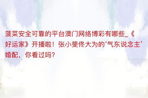 菠菜安全可靠的平台澳门网络博彩有哪些_《好运家》开播啦！张小斐佟大为的‘气东说念主’婚配，你看过吗？